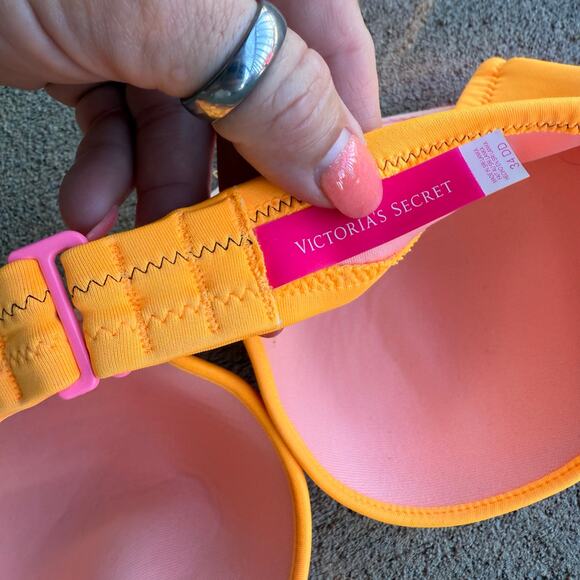 Victoria's Secret 34DD The Flirt Bandeau Bikini Coral Pink Orange Color Block - Picture 3 of 5